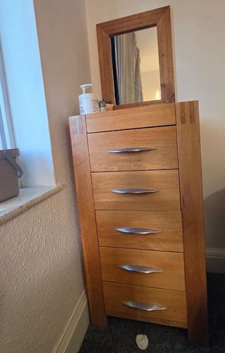 Oak vaneer tallboy chest - oak,